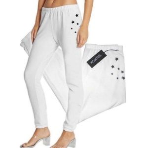 Wildfox Believe Rory Sweatpants Joggers Vanilla White with Black Stars
